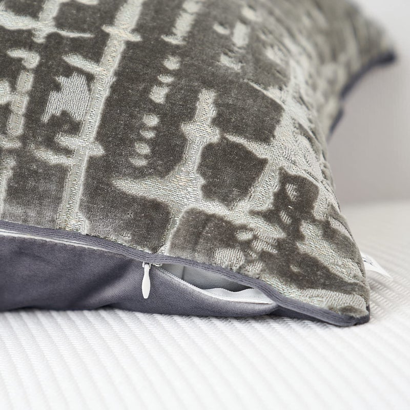 Alerfa Square Geometrical Plaid Striped Cut Velvet Throw Pillow Cover 20x20 Inch Luxury Modern Decorative Accent Pillow Cover for Couch Living Room Bedroom, Gray - Image 4